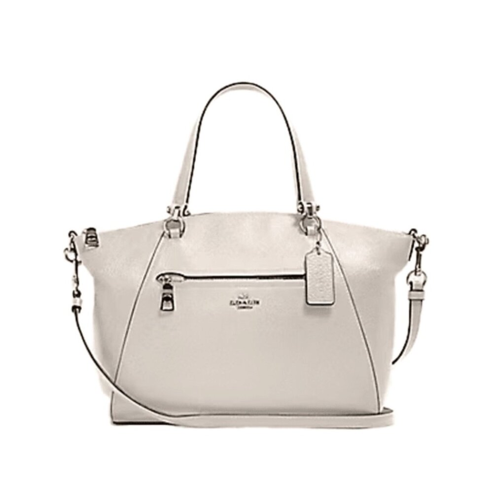 Coach Prairie Satchel Handbag Purse Ivory Beige Pebbled Leather Crossbody 58874